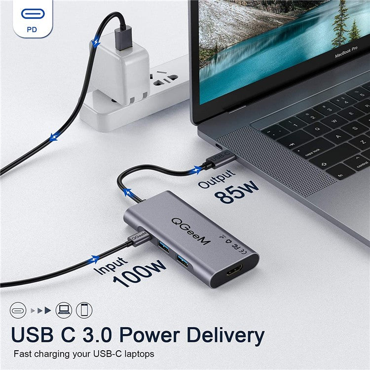 QGEEM QG-UH07-3 7-in-1 Type-C Docking Station Multi-Port USB-C Hub Support HD Compatible Chromebook Thunderbolt 3