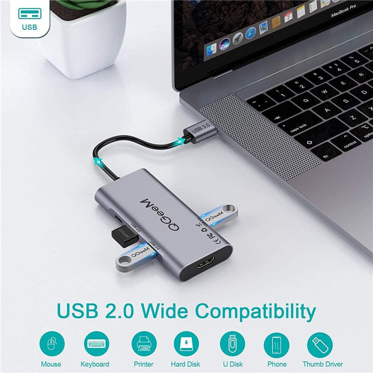 QGEEM QG-UH07-A 7-in-1 USB A Docking Station Multi-Port USB 3.0 Hub Supports HD/SD/TF Compatible with Chromebook Thunderbolt 3