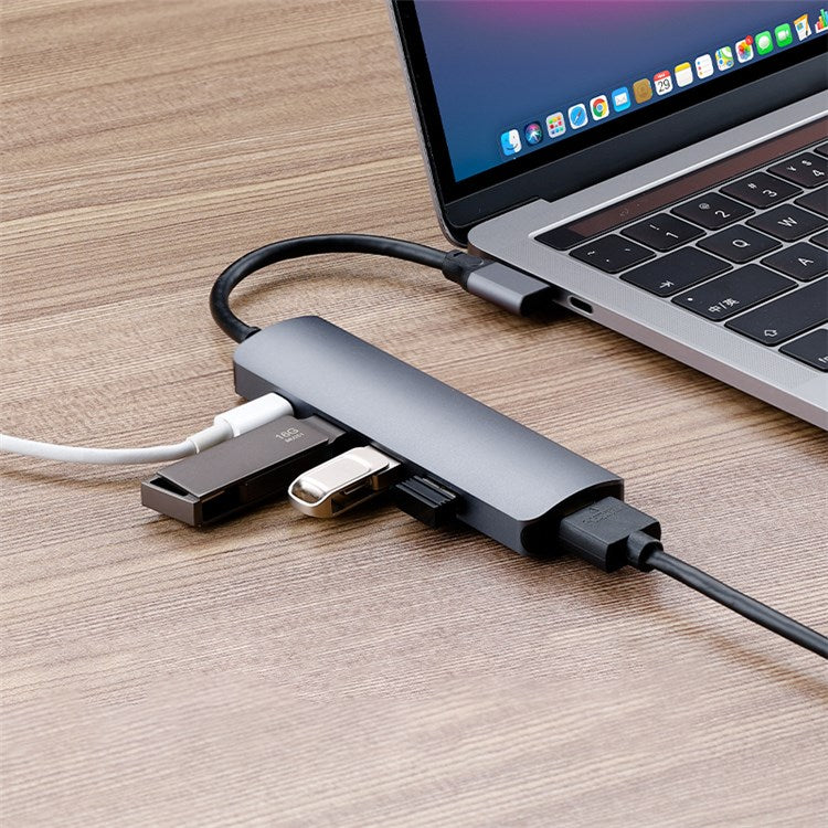 5 in 1 Type C Hub with 4K HD Output USB 3.0 + 2x USB 2.0 Port Support 100W PD Charging