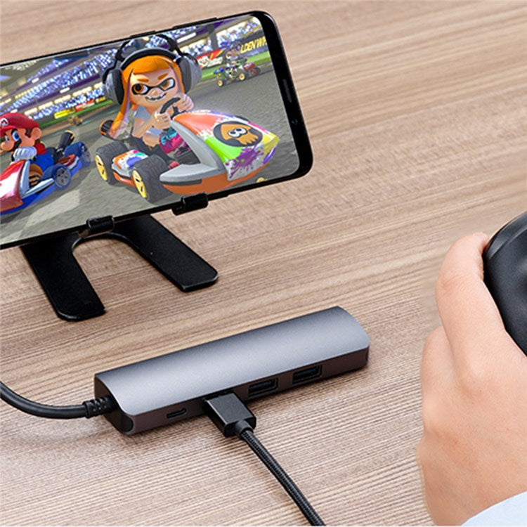 5 in 1 Type C Hub with 4K HD Output USB 3.0 + 2x USB 2.0 Port Support 100W PD Charging