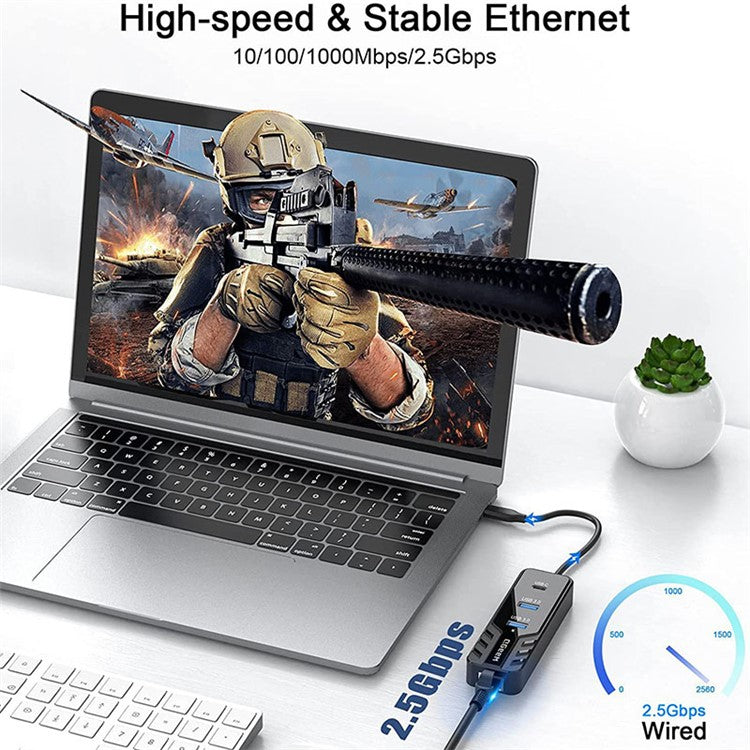 QGEEM UH04-8 4-in-1 Type-C Docking Station Multifunctional USB3.1 Hub to HD / RJ45 2.5Gbps Expansion Adapter Converter