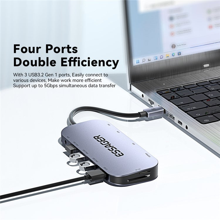ESSAGER 11-in-1 Multi-Port USB Hub 4K HD PD 100W Fast Charging Docking Station Support TF / SD Card Reader