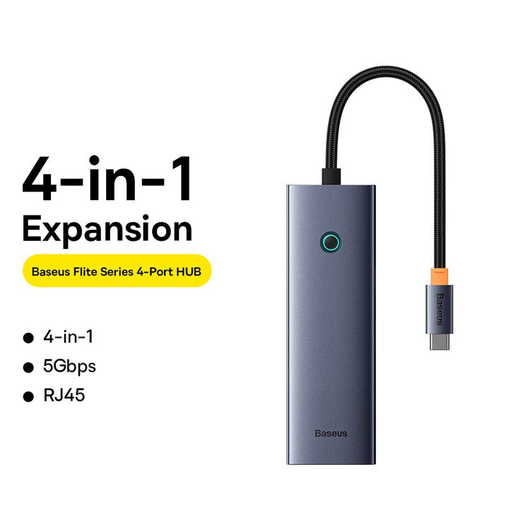 BASEUS BS-OH109 4-In-1 Type-C Extension Docking Hub with HD 4K Video Output, 3xUSB 3.0, RJ45 Ethernet Port - Space Grey
