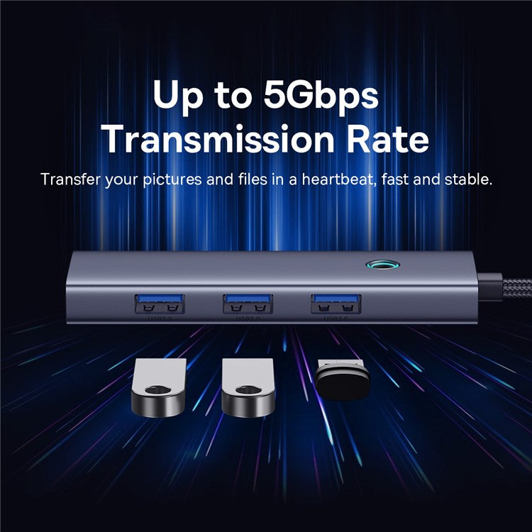 BASEUS BS-OH109 4-In-1 Type-C Extension Docking Hub with HD 4K Video Output, 3xUSB 3.0, RJ45 Ethernet Port - Space Grey