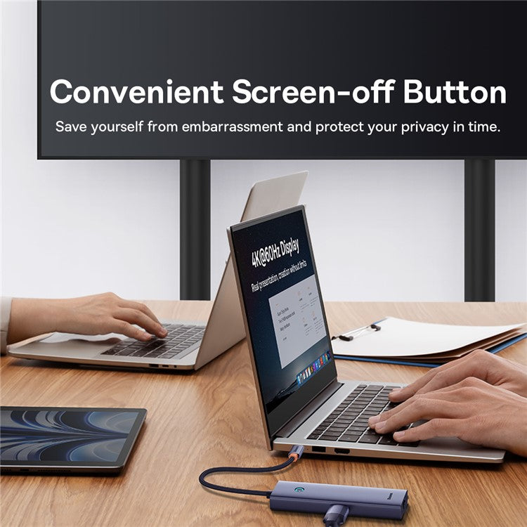 BASEUS BS-OH110 5-In-1 Type-C Hub USB-C Extension Dock to HD 4K 30Hz Video Output, 4xUSB 3.0 for Laptop Computer - Space Grey