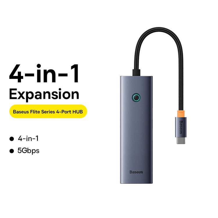 BASEUS BS-OH108 4-In-1 USB-C Adapter Hub to 4xUSB 3.0 Port for MacBook MateBook Type-C Laptop - Space Grey