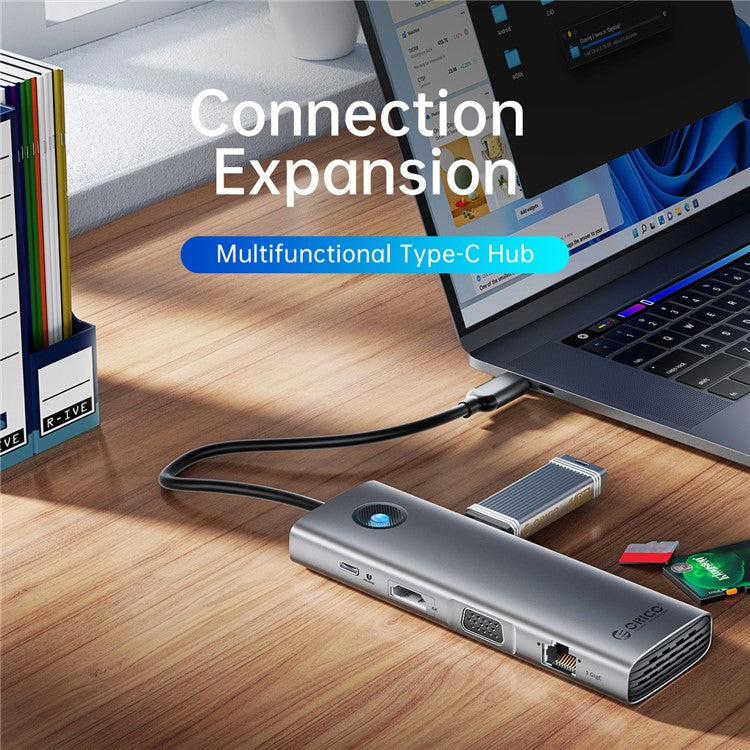 ORICO PW11-10P 10 in 1 Docking Station HD+VGA+SD / TF+3.5mm Audio PD 100W Charging Multifunctional Type-C Hub - Dark Grey