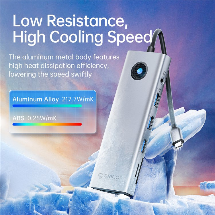 ORICO PW11-10P 10 in 1 Docking Station HD+VGA+SD / TF+3.5mm Audio PD 100W Charging Multifunctional Type-C Hub - Dark Grey