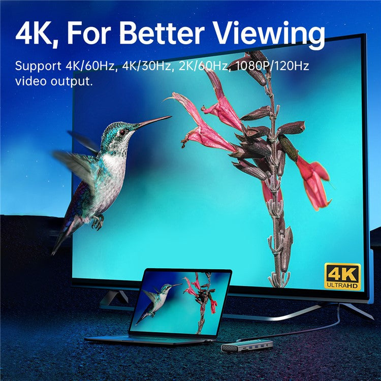 ORICO PW11-10P 10 in 1 Docking Station HD+VGA+SD / TF+3.5mm Audio PD 100W Charging Multifunctional Type-C Hub - Dark Grey