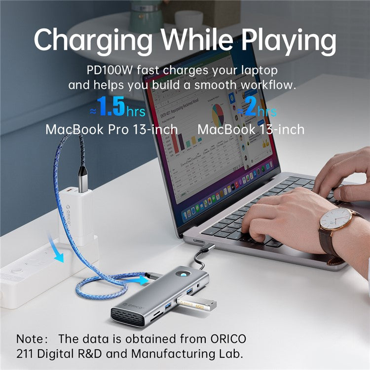 ORICO PW11-10P 10 in 1 Docking Station HD+VGA+SD / TF+3.5mm Audio PD 100W Charging Multifunctional Type-C Hub - Dark Grey