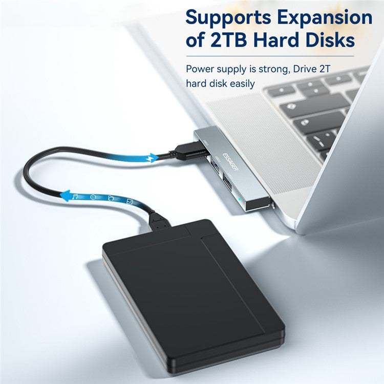 ESSAGER 3-in-1 USB Hub Splitter 1 USB3.0 + 2 USB2.0 Ports Aluminum Alloy Adapter for Type-C Tablet Laptop - Silver