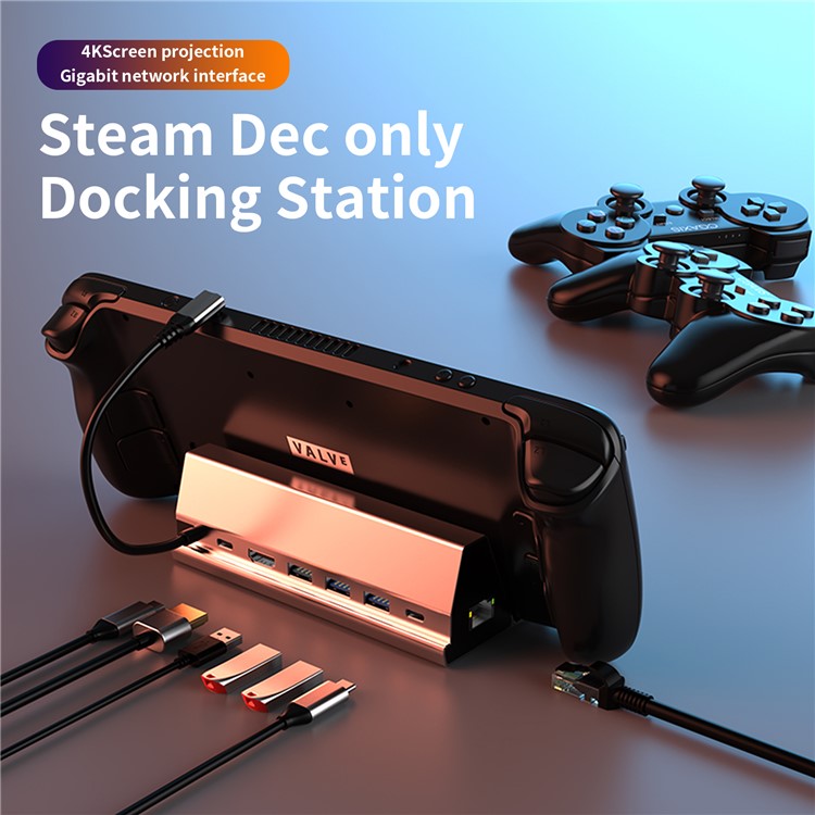 BS107 Type-C to PD+HD+USB3.0*2+USB2.0+USB-C+RJ45 Hub Adapter 7-in-1 Gaming Docking Station for Steam Deck