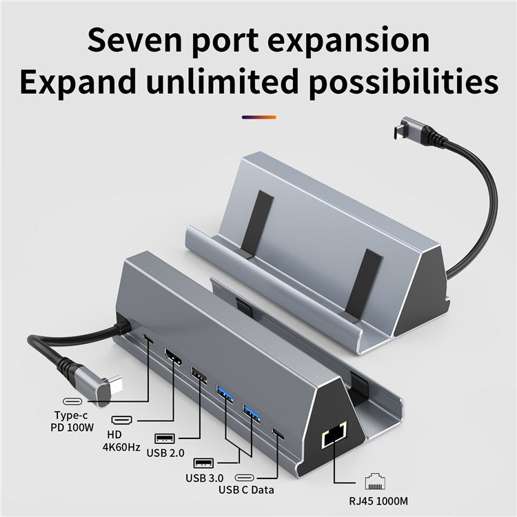 BS107 Type-C to PD+HD+USB3.0*2+USB2.0+USB-C+RJ45 Hub Adapter 7-in-1 Gaming Docking Station for Steam Deck