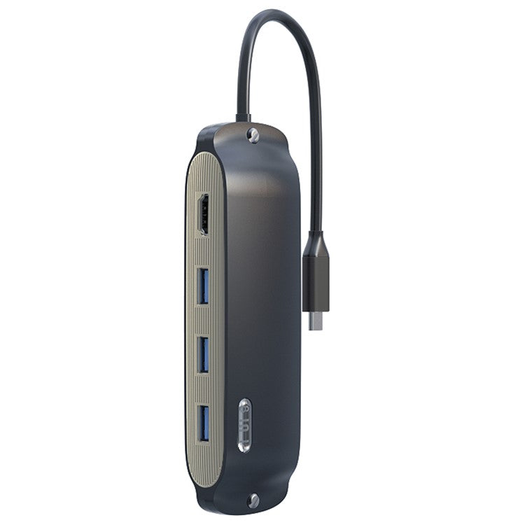 BS8H Type-C Hub Converter to PD+USB 3.0+2xUSB 2.0+HD Video Output Port+2 Card Reader Slots+RJ45 - Navy Blue