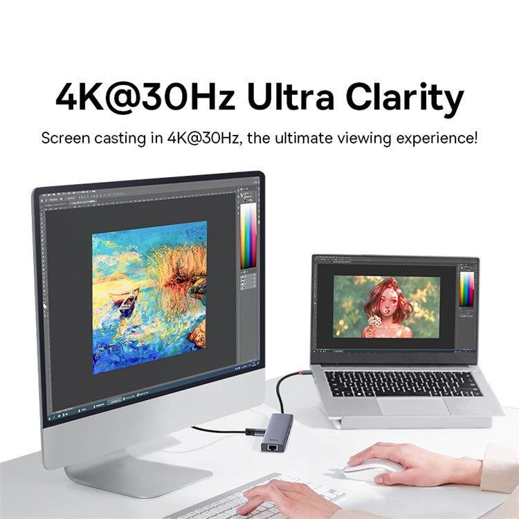 BASEUS UltraJoy Series 6 Port Hub Docking Station (Type-C to HD 4K@30Hz*1+USB 3.0*3+PD*1+RJ45*1) - Space Grey