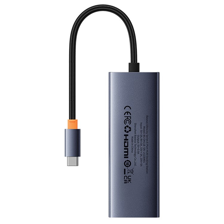 BASEUS UltraJoy Series Portable Docking Station 6 Port Hub (Type-C to HD 4K@60Hz*1+USB 3.0*4+PD*1) - Space Grey