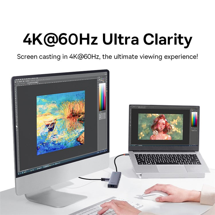 BASEUS UltraJoy Series Portable Docking Station 6 Port Hub (Type-C to HD 4K@60Hz*1+USB 3.0*4+PD*1) - Space Grey