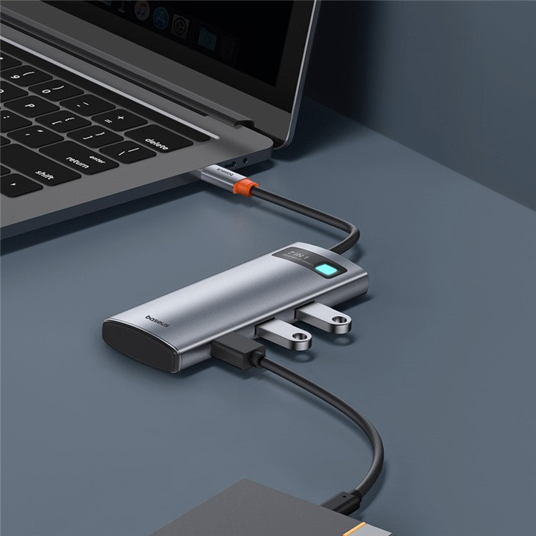 BASEUS Metal Gleam Series 7-Port Type-C Hub Adapter USB-C to HD 4K / 60Hz+3 USB3.0+PD+SD / TF Mini Docking Station - Space Grey