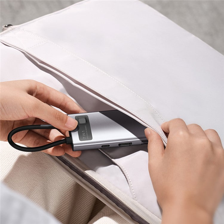 BASEUS Metal Gleam Series 7-Port Type-C Hub Adapter USB-C to HD 4K / 60Hz+3 USB3.0+PD+SD / TF Mini Docking Station - Space Grey