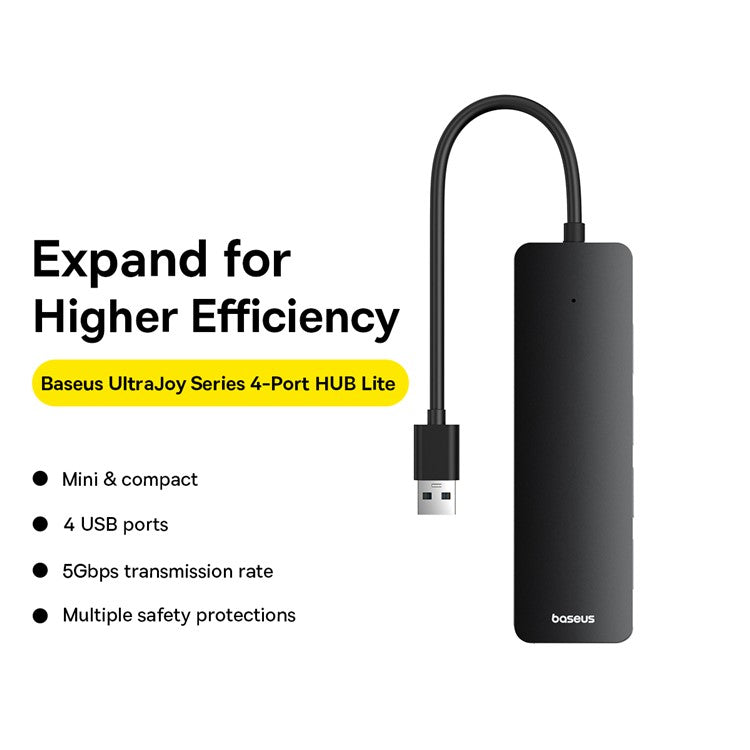 BASEUS UltraJoy Series Portable USB-A to USB3.0 4-Port Expansion HUB Lite 15cm - Black