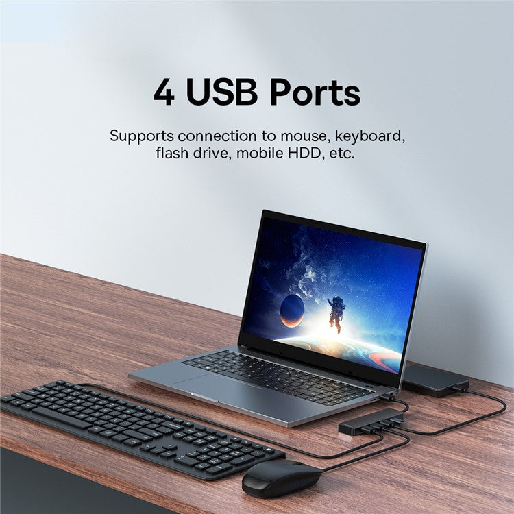 BASEUS UltraJoy Series Portable USB-A to USB3.0 4-Port Expansion HUB Lite 15cm - Black