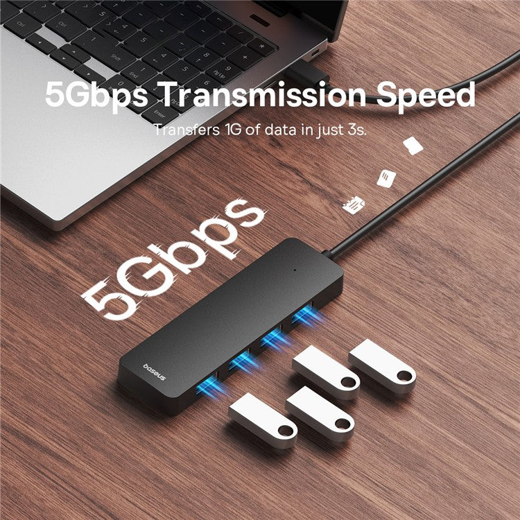 BASEUS UltraJoy Series 4-Port HUB Lite Adapter USB-A to 4 USB3.0 Docking Station with 100cm Extended Cable - Black