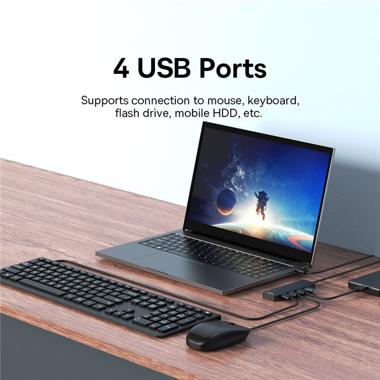 BASEUS UltraJoy Series 4-Port HUB Lite Adapter USB-A to 4 USB3.0 Docking Station with 100cm Extended Cable - Black