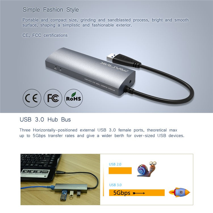 WAVLINK UH3031G USB 3.0 Docking Station 4-Port Hub Adapter USB to RJ45 Gigabit External Splitter Converter