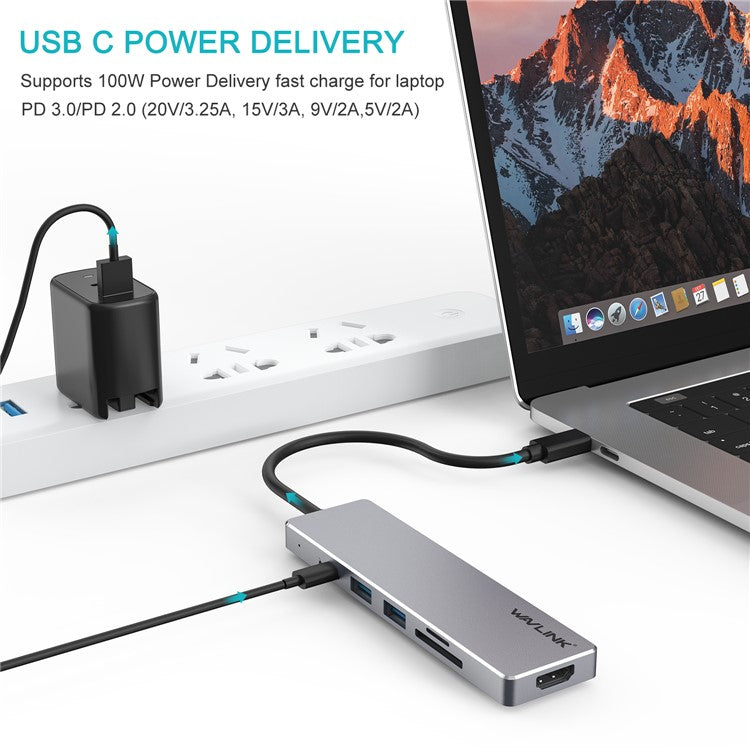 WAVLINK UHP3407 USB-C to HD Converter 4K Splitter Mini Docking Station Portable Type-C Hub Adapter