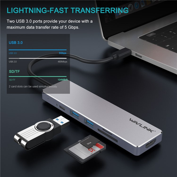 WAVLINK UHP3407 USB-C to HD Converter 4K Splitter Mini Docking Station Portable Type-C Hub Adapter