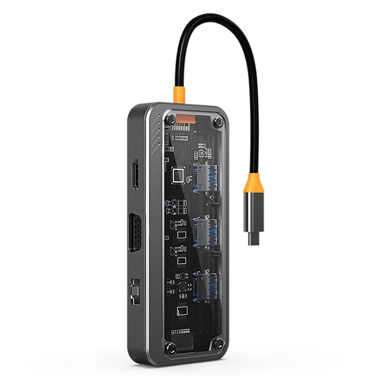 SW10V-Pro 10-in-1 Docking Station Dongle Type-C to PD+HD+USB3.0x3+SD+TFRJ45+VGA+3.5mm Audio Hub