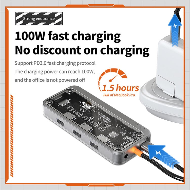 SW10V-Pro 10-in-1 Docking Station Dongle Type-C to PD+HD+USB3.0x3+SD+TFRJ45+VGA+3.5mm Audio Hub