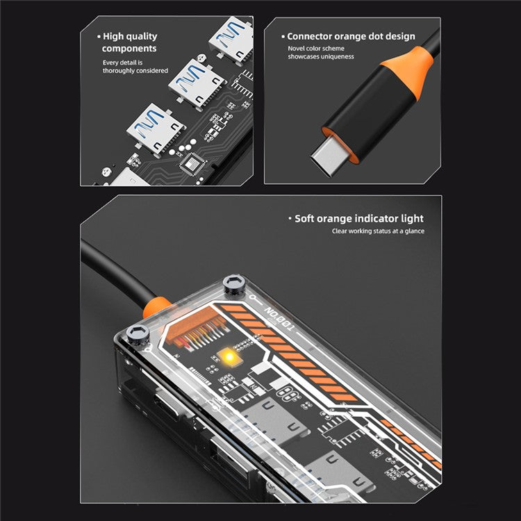 SW5H 5 Ports Type-C Hub Adapter Type-C to Type-C PD Fast Charge+USB 3.0+USB 2.0x2+HD Dock Station Clear Converter