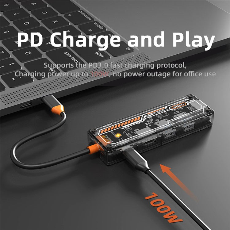 SW5R 5-in-1 Type-C Hub Dock Station Type-C to Type-C PD Fast Charge+HD+USB3.0+USB2.0+RJ45 Multiple Ports Adapter