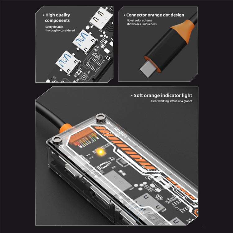 SW5R 5-in-1 Type-C Hub Dock Station Type-C to Type-C PD Fast Charge+HD+USB3.0+USB2.0+RJ45 Multiple Ports Adapter