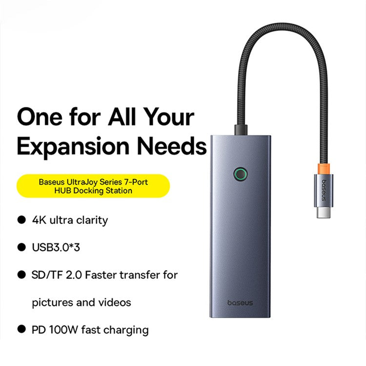 BASEUS UltraJoy Series 7-in-1 Hub Multiple Ports Dock Station Type-C to HD 4K@60Hz+USB 3.0x3+PD+SD / TF