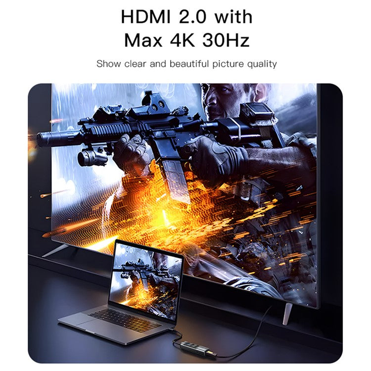 YESIDO HB22 5-in-1 Docking Station Multi Port Type-C Hub Adapter Support PD 100W, USB3.0, 2 USB2.0, HD