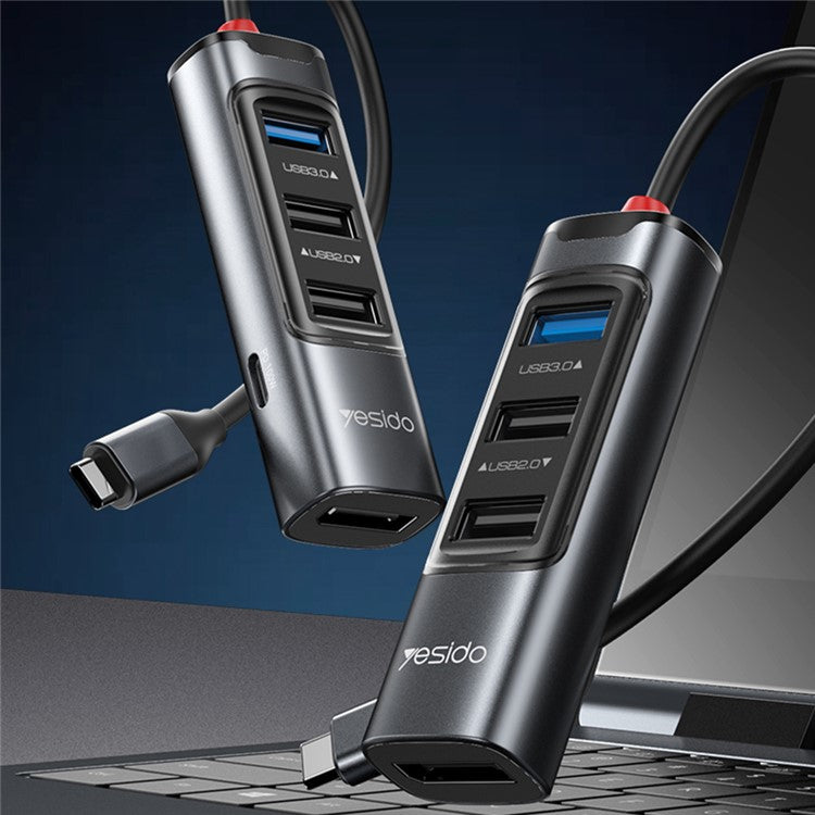 YESIDO HB23 5-in-1 Type-C Hub Adapter Multi Port USB-C Docking Station with USB3.0+2 USB2.0+DP+PD 100W