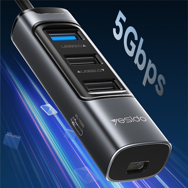 YESIDO HB24 5-in-1 Type-C Docking Station with USB3.0+2 USB2.0+Mini DP+PD 100W Multi Port USB-C Hub Adapter