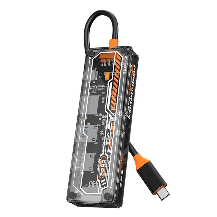 Type-C Hub Adapter to PD Type-C+HD Video Output+USB 3.0+USB 2.0+RJ45