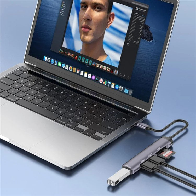 T505 Docking Station Type-C to USB2.0x2 + USB3.0 + TF / SD Slots USB Hub Laptop Phone Adapter