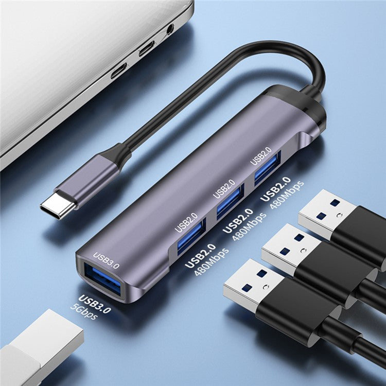 T-503 4-in-1 Type-C Docking Station USB-C to USB2.0x3 + USB3.0 HUB Adapter - Grey