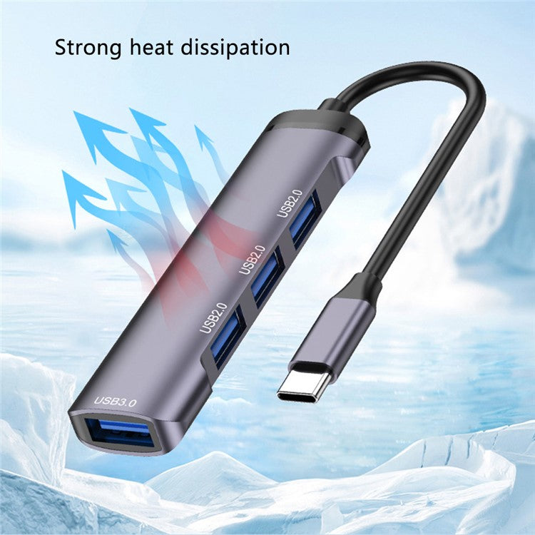 T-503 4-in-1 Type-C Docking Station USB-C to USB2.0x3 + USB3.0 HUB Adapter - Grey