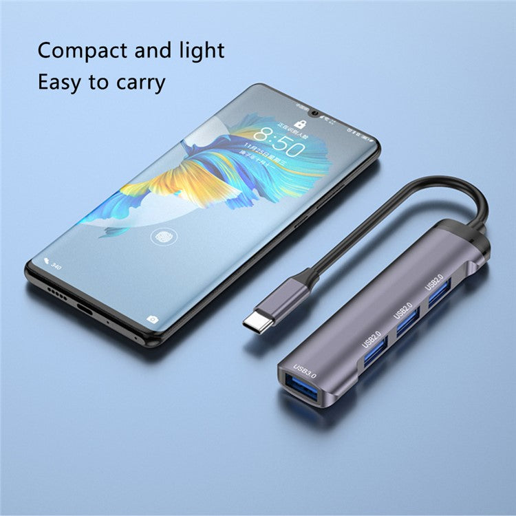 T-503 4-in-1 Type-C Docking Station USB-C to USB2.0x3 + USB3.0 HUB Adapter - Grey