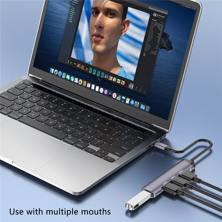 T-503 4-in-1 Type-C Docking Station USB-C to USB2.0x3 + USB3.0 HUB Adapter - Grey