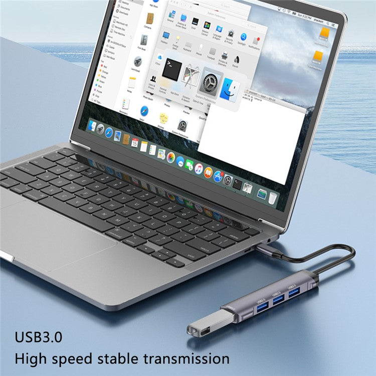 T-503 4-in-1 Type-C Docking Station USB-C to USB2.0x3 + USB3.0 HUB Adapter - Grey