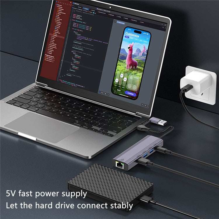 T513 Docking Station USB / Type-C to USB3.0x3+USB-C+Gigabit Laptop Adapter