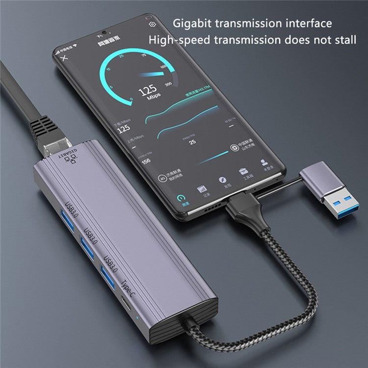 T513 Docking Station USB / Type-C to USB3.0x3+USB-C+Gigabit Laptop Adapter