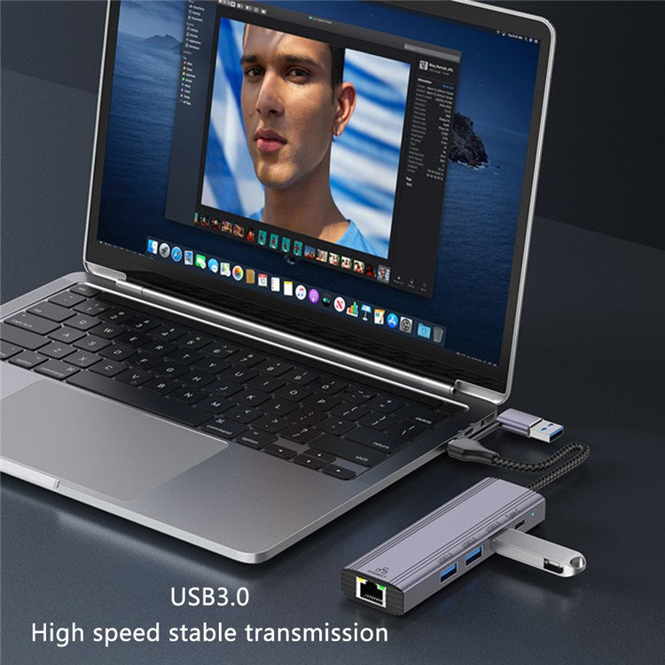 T513 Docking Station USB / Type-C to USB3.0x3+USB-C+Gigabit Laptop Adapter