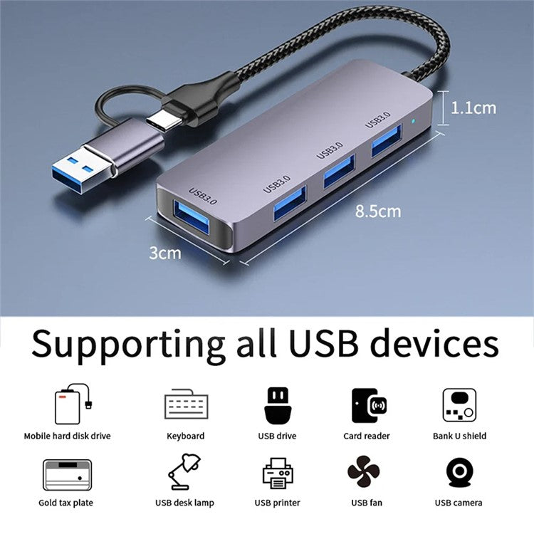 T203 USB+Type-C 3.0 Converter Hub 5Gbps USB 3.0 Data Transfer Adapter for Laptop Tablet
